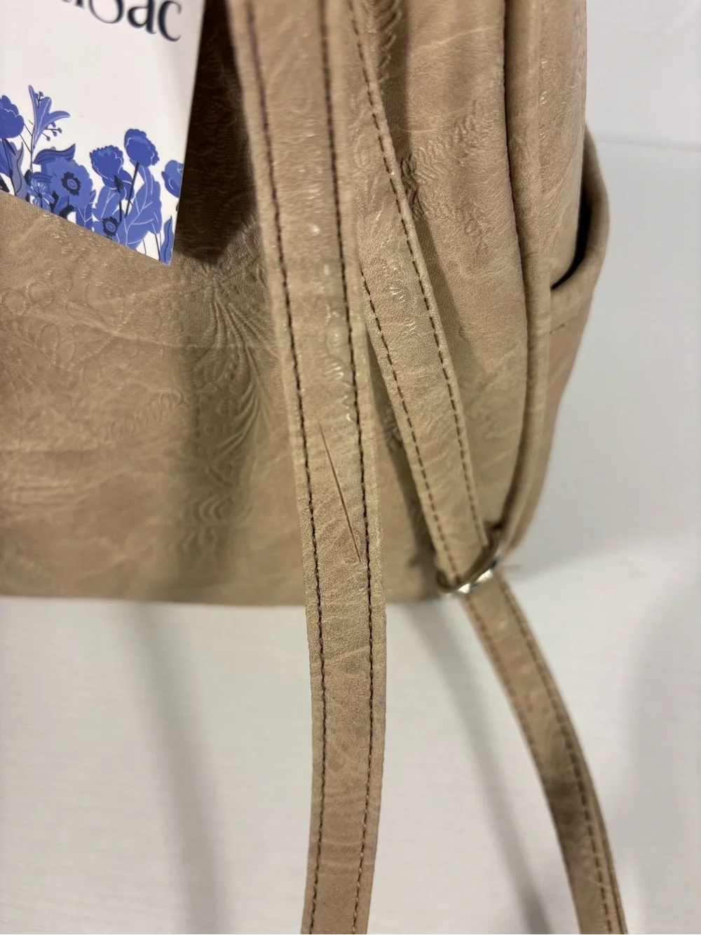 NWT MultiSac Taupe Vegan Leather Mini Backpack Purse Travel Organizer Floral
